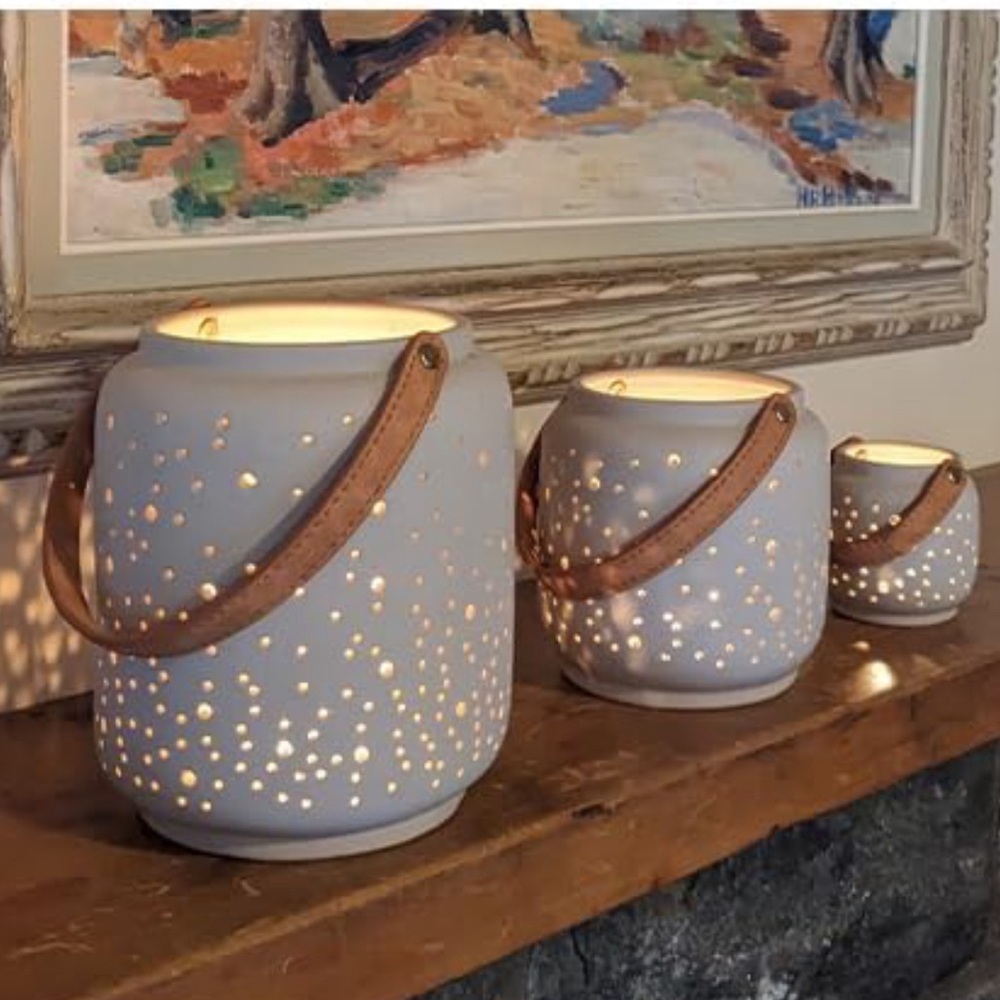 Organic Neutral Candle Holder Set of 3,Ceramic Porcelain, Vase, Home shelf decor